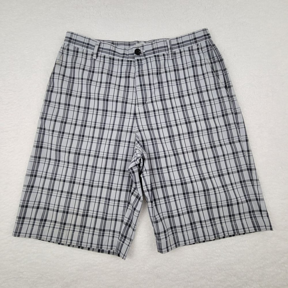 Adidas Golf Shorts Mens 32 Grays Plaid Stretch Lightweight Performance Logo
